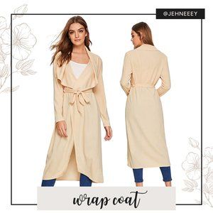 NEW Beige Long Sleeve Wrap Trench Pea Coat